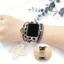 Handmade Braided Rope Compatible with Apple Watch band 38mm 40mm 41mm 42mm 44mm 45mm Braided Leather Fabric Strap Replacement Wristband for iwatch Series 9 8 7 6 5 4 3 2 1 SE