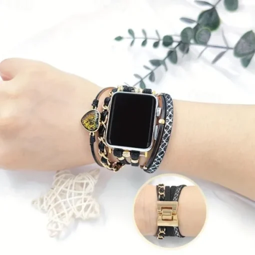 Handmade Braided Rope Compatible with Apple Watch band 38mm 40mm 41mm 42mm 44mm 45mm Braided Leather Fabric Strap Replacement Wristband for iwatch Series 9 8 7 6 5 4 3 2 1 SE