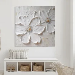 Handmade Hand Painted Oil Painting 3D Large White Flower Oil Painting On Canvas Original Acrylic Painting Heavy Textured Painting Abstract Landscape Wall Art Floral Wall Decor