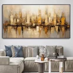 Handmade Oil Painting Canvas Wall Art Decoration Modern Abstract Urban Architecture for Living Room Home Decor Rolled Frameless Unstretched Painting