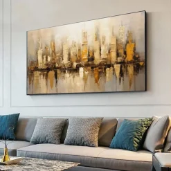 Handmade Oil Painting Canvas Wall Art Decoration Modern Abstract Urban Architecture for Living Room Home Decor Rolled Frameless Unstretched Painting