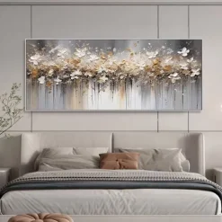 Handmade Oil Painting Canvas Wall Art Decoration Abstract F lowers Horizontal Bed Decoration Painting for Bedroom for Home Decor Rolled Frameless Unstretched Painting