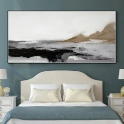 Handmade Oil Painting Canvas Wall Art Decoration Black and White Minimalism Abstract for Home Decor Rolled Frameless Unstretched Painting