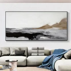 Handmade Oil Painting Canvas Wall Art Decoration Black and White Minimalism Abstract for Home Decor Rolled Frameless Unstretched Painting