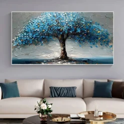 Handmade Original Tree of Life Oil Painting On Canvas Wall Abstract Tree Landscape Painting for Home Decor With Stretched Frame/Without Inner Frame Painting