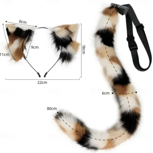 Handmade Plush Three Flower Cat Ear Headdress Cat Tail Set Simulation Animal Ear Hair Hoop Animal Tail Cartoon Exhibition Cosplay AccessoriesCosplay Props