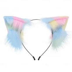 Handmade Plush Three Flower Cat Ear Headdress Cat Tail Set Simulation Animal Ear Hair Hoop Animal Tail Cartoon Exhibition Cosplay AccessoriesCosplay Props