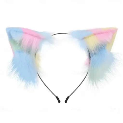 Handmade Plush Three Flower Cat Ear Headdress Cat Tail Set Simulation Animal Ear Hair Hoop Animal Tail Cartoon Exhibition Cosplay AccessoriesCosplay Props