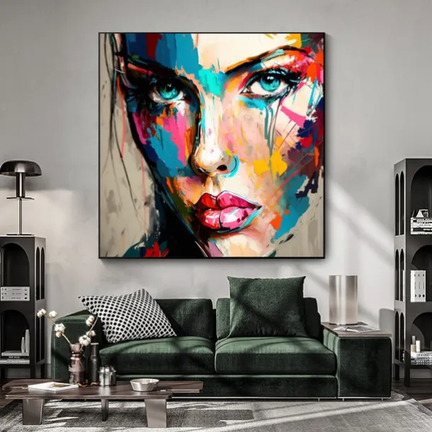Handmade Wall Art Palette Figure Portrait Woman Face Home Wall Decor Rolled Canvas (No Frame)