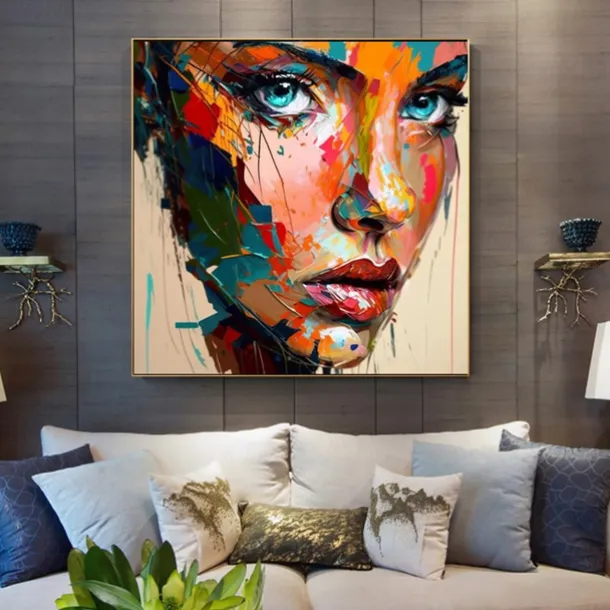 Handmade Wall Art Palette Figure Portrait Woman Face Home Wall Decor Rolled Canvas (No Frame)