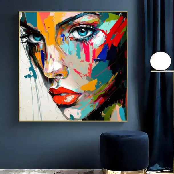 Handmade Wall Art Palette Figure Portrait Woman Face Home Wall Decor Rolled Canvas (No Frame)