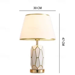 Hand-Painted Gold Glazed Ceramic Table Lamp Gorgeous Bedroom Bedside Lamp with Barrel-Shaped Lampshade Traditional Vase Bedroom Desk Lamp 47 * 30 Cm 85-265V