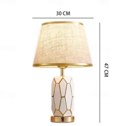 Hand-Painted Gold Glazed Ceramic Table Lamp Gorgeous Bedroom Bedside Lamp with Barrel-Shaped Lampshade Traditional Vase Bedroom Desk Lamp 47 * 30 Cm 85-265V