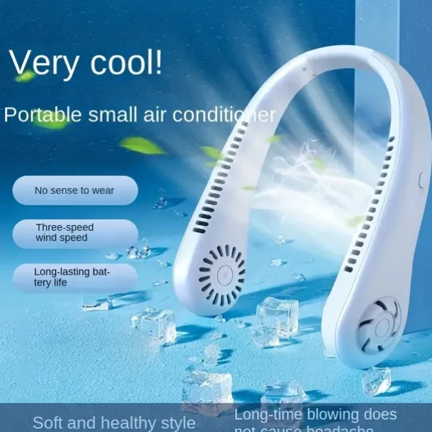 Hands-Free Hanging Neck Fan – Leafless USB Powered Portable Fan with 1200mAh Battery, Bladeless Cooling for Travel