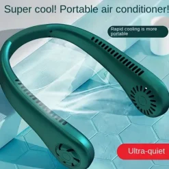 Hands-Free Hanging Neck Fan – Leafless USB Powered Portable Fan with 1200mAh Battery, Bladeless Cooling for Travel