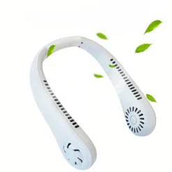 Hands-Free Hanging Neck Fan – Leafless USB Powered Portable Fan with 1200mAh Battery, Bladeless Cooling for Travel