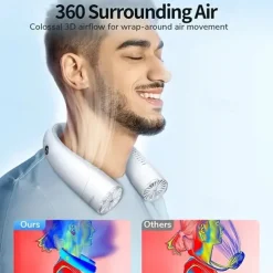 Hands-Free Neck Fan – Bladeless Wearable USB Rechargeable Fan with 360° Cooling, 3 Speeds, and Headphone-Style Design