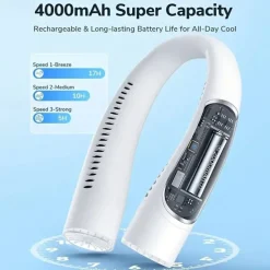 Hands-Free Neck Fan – Bladeless Wearable USB Rechargeable Fan with 360° Cooling, 3 Speeds, and Headphone-Style Design