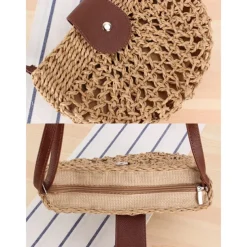Handwoven Straw Crossbody Bag with Leather Closure - Casual Summer Beach Accessory for Women