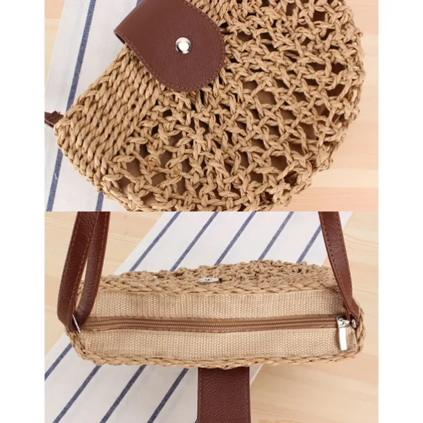 Handwoven Straw Crossbody Bag with Leather Closure - Casual Summer Beach Accessory for Women