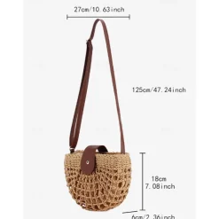 Handwoven Straw Crossbody Bag with Leather Closure - Casual Summer Beach Accessory for Women