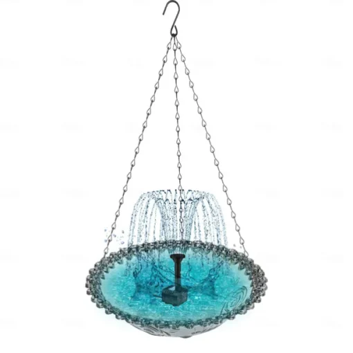 Hanging Bird Bath with Solar Fountain Pump Bird Bath for Outside Solar Bird Bath Multi-Functional Basin Hummingbird Feeder for Bird for Backyard, Patio Garden Yard Decoration