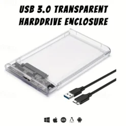 Hard Drive Enclosure 2.5 USB 3.0 SATA Case Transparent External Caddy HDD SSD