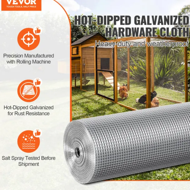 Hardware Cloth, Hot Dipped Galvanized Wire Mesh Roll, Chicken Wire Fencing, Wire Mesh for Rabbit Cages, Garden, Small Rodents