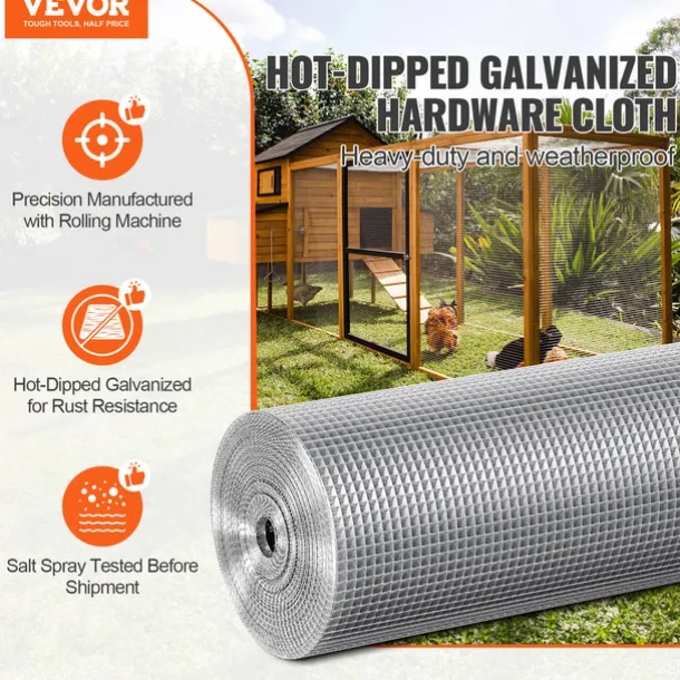 Hardware Cloth, Hot Dipped Galvanized Wire Mesh Roll, Chicken Wire Fencing, Wire Mesh for Rabbit Cages, Garden, Small Rodents