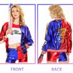 Harley Quinn Costumes 13 PCS Set Joker 2 Suicide Squad Clown Cosplay Costume Outfits with Wigs Accessries Embroidered Women's Girls' Movie Cosplay Halloween Carnival Performance Party