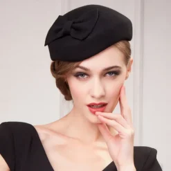 Hats 100% Wool Beret Hat Saucer Hat Wedding Tea Party Elegant Wedding With Bowknot Pure Color Headpiece Headwear
