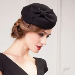 Hats 100% Wool Beret Hat Saucer Hat Wedding Tea Party Elegant Wedding With Bowknot Pure Color Headpiece Headwear