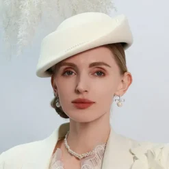 Hats 100% Wool Beret Hat Wedding Tea Party Elegant Wedding With Pearl Pure Color Headpiece Headwear