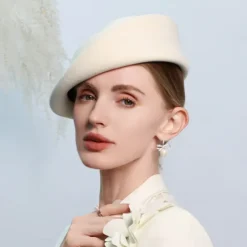 Hats 100% Wool Beret Hat Wedding Tea Party Elegant Wedding With Pearl Pure Color Headpiece Headwear