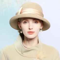 Hats 100% Wool Bowler / Cloche Hat Fedora Hat Wedding Tea Party Elegant Wedding With Bowknot Splicing Headpiece Headwear