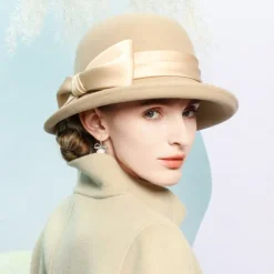 Hats 100% Wool Bowler / Cloche Hat Fedora Hat Wedding Tea Party Elegant Wedding With Bowknot Splicing Headpiece Headwear
