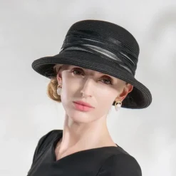 Hats Fiber Bucket Hat Floppy Hat Straw Hat Wedding Casual Elegant Wedding With Splicing Tulle Headpiece Headwear