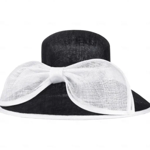 Hats Flax Bowler / Cloche Hat Bucket Hat Sun Hat Wedding Tea Party Elegant Wedding With Bowknot Splicing Headpiece Headwear