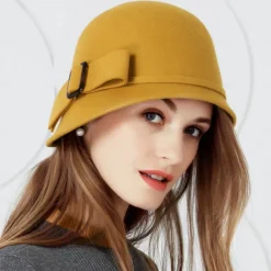 Hats Headwear 100% Wool Bowler / Cloche Hat Bucket Hat Fedora Hat Wedding Tea Party Elegant Wedding With Bowknot Cap Headpiece Headwear