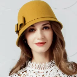 Hats Headwear 100% Wool Bowler / Cloche Hat Bucket Hat Fedora Hat Wedding Tea Party Elegant Wedding With Bowknot Cap Headpiece Headwear