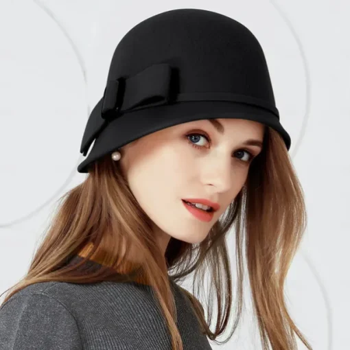 Hats Headwear 100% Wool Bowler / Cloche Hat Bucket Hat Fedora Hat Wedding Tea Party Elegant Wedding With Bowknot Cap Headpiece Headwear