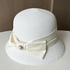 Hats Headwear Acrylic / Cotton Straw Bucket Hat Straw Hat Sun Hat Casual Holiday Elegant Luxury With Bowknot Pure Color Headpiece Headwear