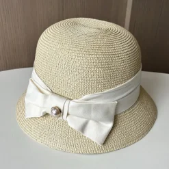 Hats Headwear Acrylic / Cotton Straw Bucket Hat Straw Hat Sun Hat Casual Holiday Elegant Luxury With Bowknot Pure Color Headpiece Headwear