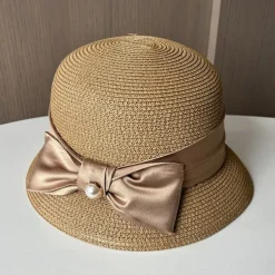 Hats Headwear Acrylic / Cotton Straw Bucket Hat Straw Hat Sun Hat Casual Holiday Elegant Luxury With Bowknot Pure Color Headpiece Headwear