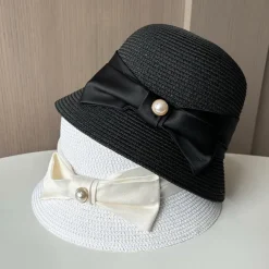 Hats Headwear Acrylic / Cotton Straw Bucket Hat Straw Hat Sun Hat Casual Holiday Elegant Luxury With Bowknot Pure Color Headpiece Headwear