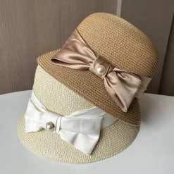 Hats Headwear Acrylic / Cotton Straw Bucket Hat Straw Hat Sun Hat Casual Holiday Elegant Luxury With Bowknot Pure Color Headpiece Headwear