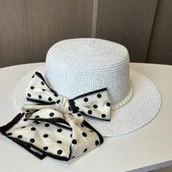 Hats Headwear Acrylic / Cotton Straw Bucket Hat Straw Hat Sun Hat Casual Holiday Elegant Retro With Faux Pearl Ribbons Headpiece Headwear