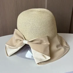 Hats Headwear Acrylic / Cotton Straw Bucket Hat Straw Hat Sun Hat Casual Holiday Elegant Retro With Bowknot Pure Color Headpiece Headwear