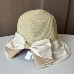 Hats Headwear Acrylic / Cotton Straw Bucket Hat Straw Hat Sun Hat Casual Holiday Elegant Retro With Bowknot Pure Color Headpiece Headwear