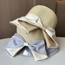 Hats Headwear Acrylic / Cotton Straw Bucket Hat Straw Hat Sun Hat Casual Holiday Elegant Retro With Bowknot Pure Color Headpiece Headwear